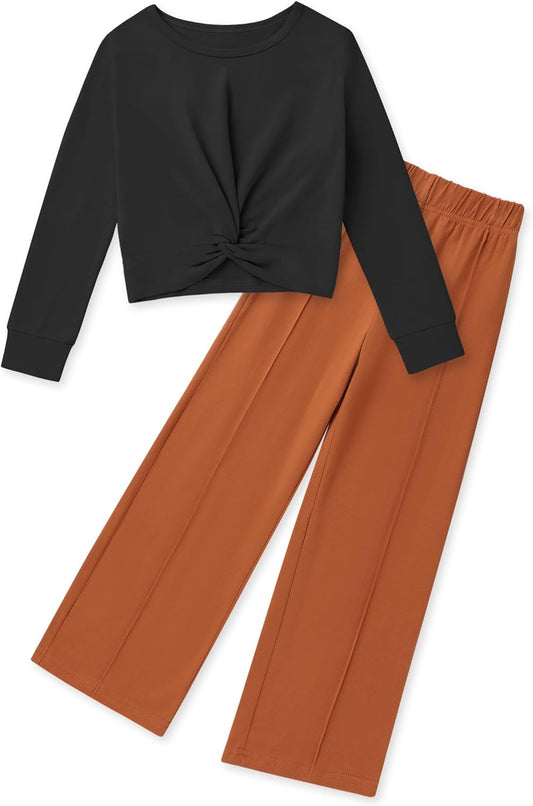 Girls Fall Outfits Fashion Solid Long Sleeve Twist Crop Tops