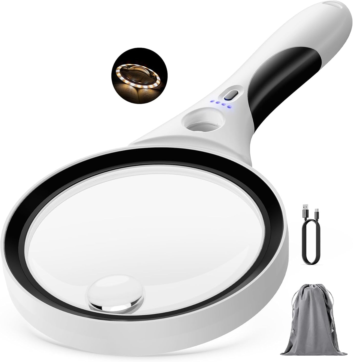 Rechargeable Magnifying Glass with Light for Seniors Reading