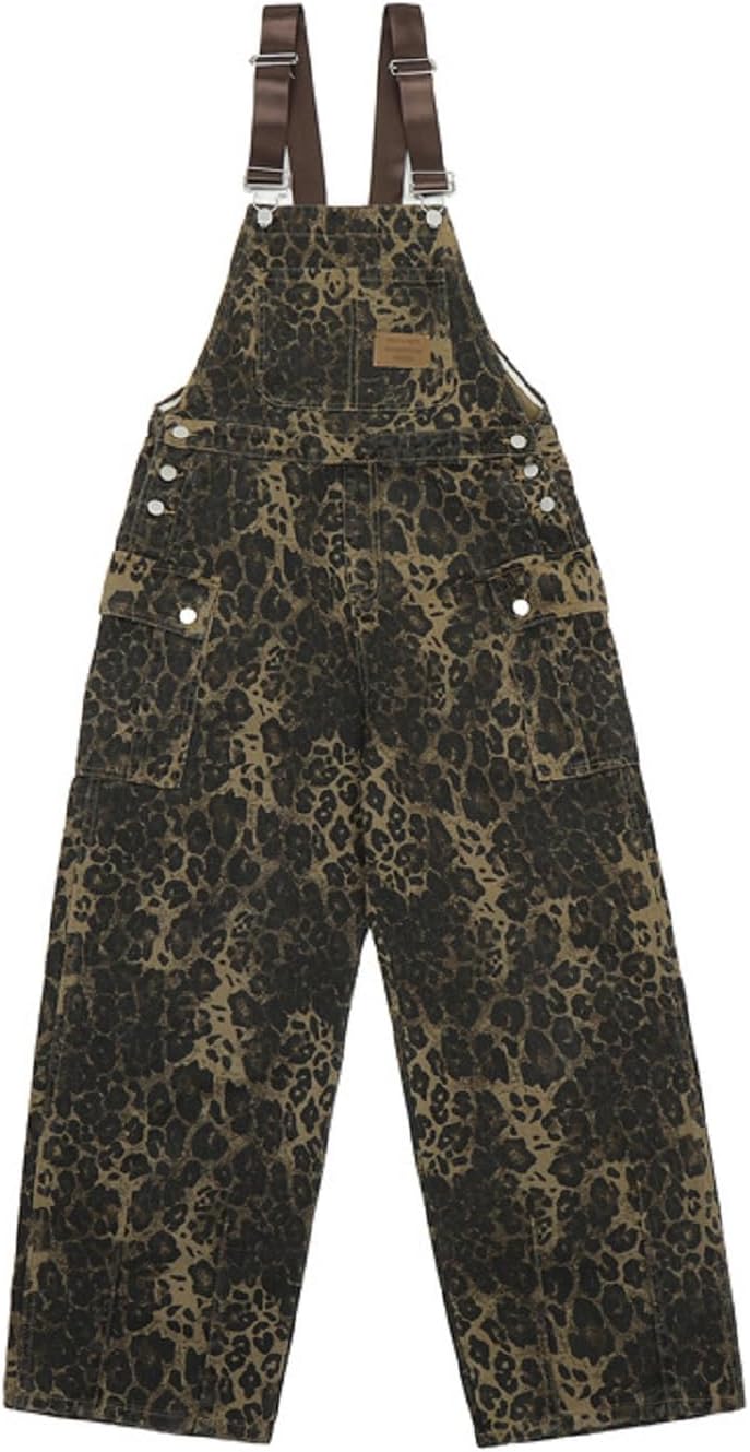 Y2K Leopard Print Jeans Overall for Chic Streetwear Style