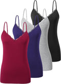 Vislivin Plain Camisole Lace V Neck Adjustable Cami 4 Pack - Soft Fit