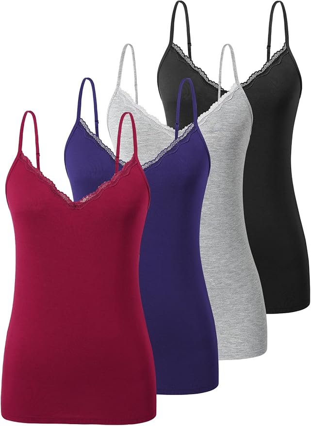 Vislivin Plain Camisole for Women Lace Tank Tops V Neck 4 Pack