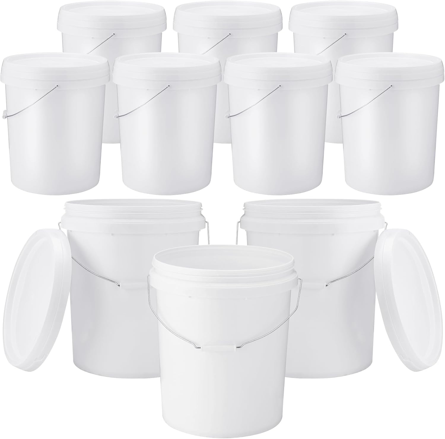 Gerrii 10 Pack White Plastic Bucket with Lid for Storage Needs