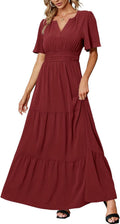 Amegoya Women's Velvet Short Sleeve V Neck Maxi Dress - Flattering