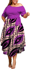 Plus Size Women Wedding Guest Dress Off Shoulder Boat Neck Midi side