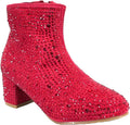 Girls Rhinestone Round Toe Chunky Low Heel Ankle Booties - Sparkle
