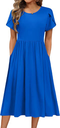 Women's Summer A-Line Midi Dress - Flowy Casual Sundress