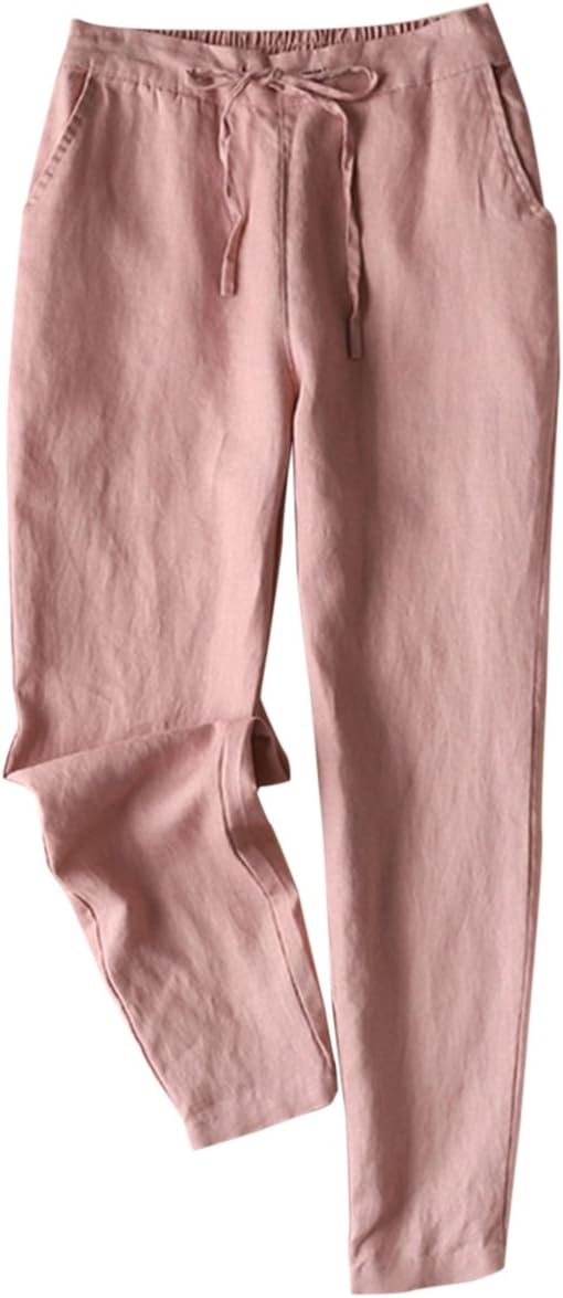 IXIMO Women's Tapered Pants: Comfortable Linen Ankle Length