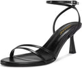 ISNOM Womens Sandals Round Toe Low Heels Strappy Ankle Strap Heeled