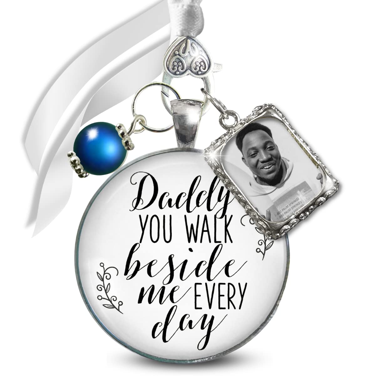 Memorial Wedding Bouquet Charm for Loving Father with Photo Frame