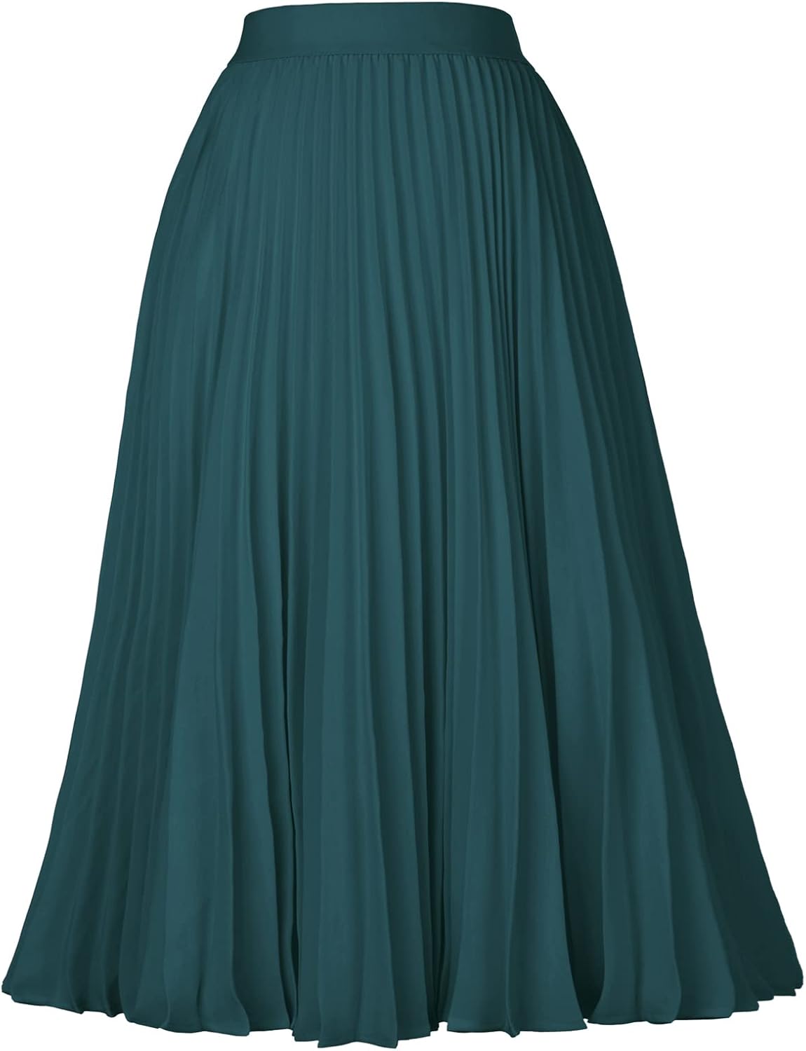 High Elastic Waist Pleated Chiffon Midi Swing Skirt for Women