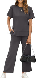 Women's 2 Piece Lounge Set - Travel Friendly Wide Leg Tracksuit Shoes