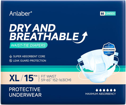 Anlaber Maximum Absorbency Adult Diapers - Odor Control, XL Size, 15 ct
