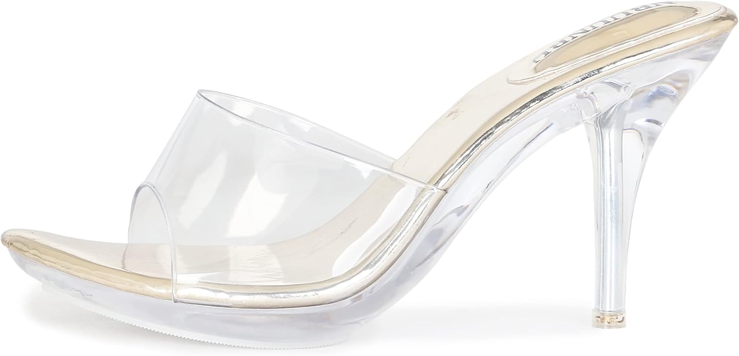 Silver Clear Heels For Women Dress Shoes Transparent Strap Stilettos