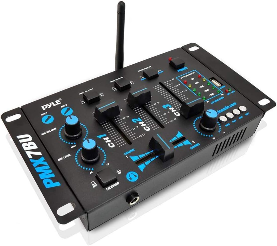 Pyle Wireless DJ Audio Mixer - 3 Channel Bluetooth Mixer
