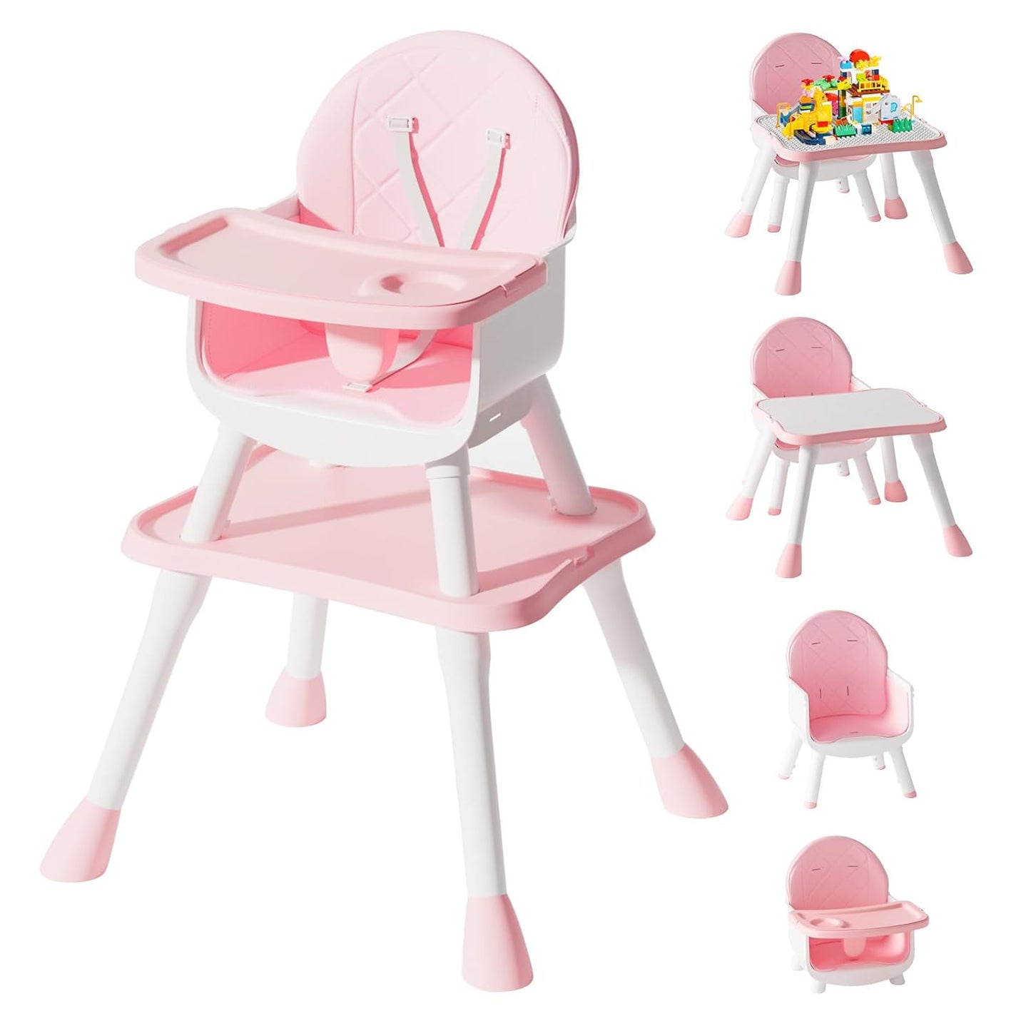 6-in-1 Convertible Pink Baby High Chair by UNISWAN