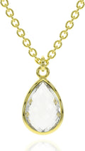 Genuine Gemstone Necklace for Women - Dainty Clear Quartz Pendant