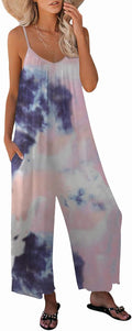 Womens Stretchy Sleeveless Adjustable Strap Jumpsuit - Casual Wide Leg