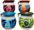 Mexican Decorated Clay Mug Set of 4 - Handcrafted 12 oz Earthenware