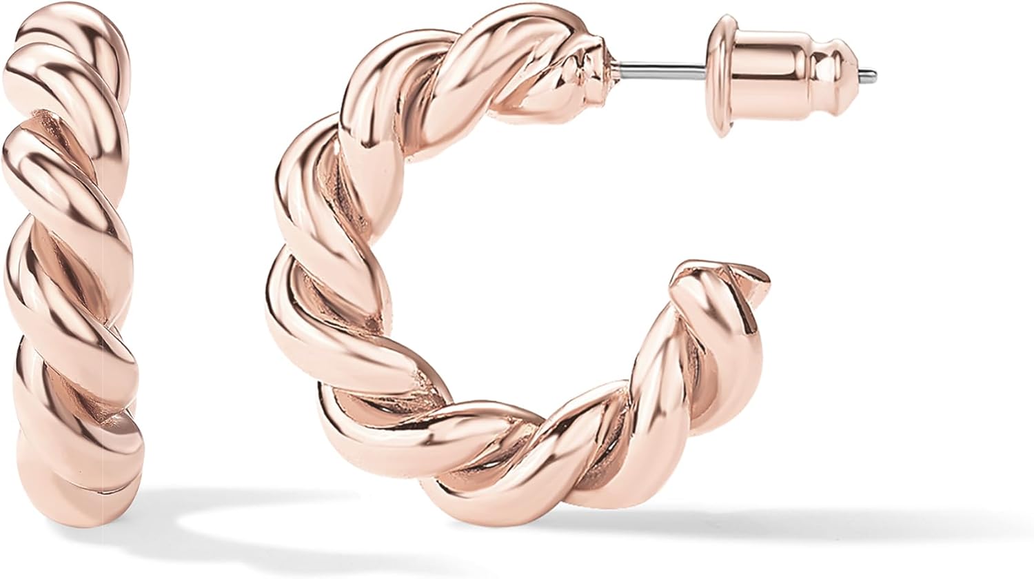 Elegant 14K Gold Plated Twisted Rope Hoop Earrings for Women