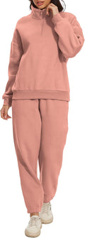 Women Oversized Long Sleeve Sweatsuit Half Zip & High Waisted Pants