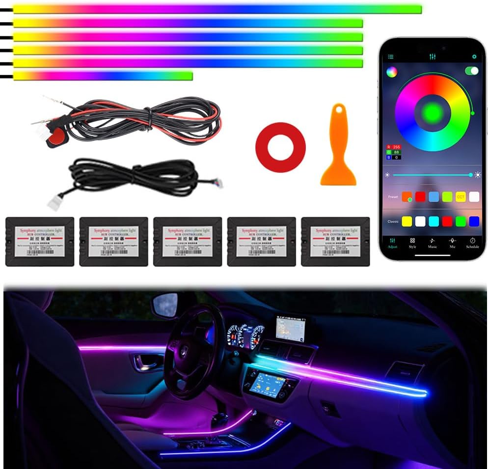 Acrylic Interior Car Ambient Lighting Kits with Music Modes
