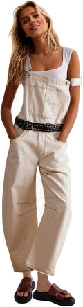Women's Denim Overall Wide Leg Bib Jumpsuit - Stretch Casual Fit