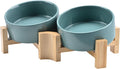 15 Degree Slanted Ceramic Dog and Cat Bowl with Wooden Stand - Tilted