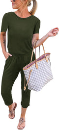 Jumpsuits for Women Short Sleeve One Piece Long Pants - Drawstring