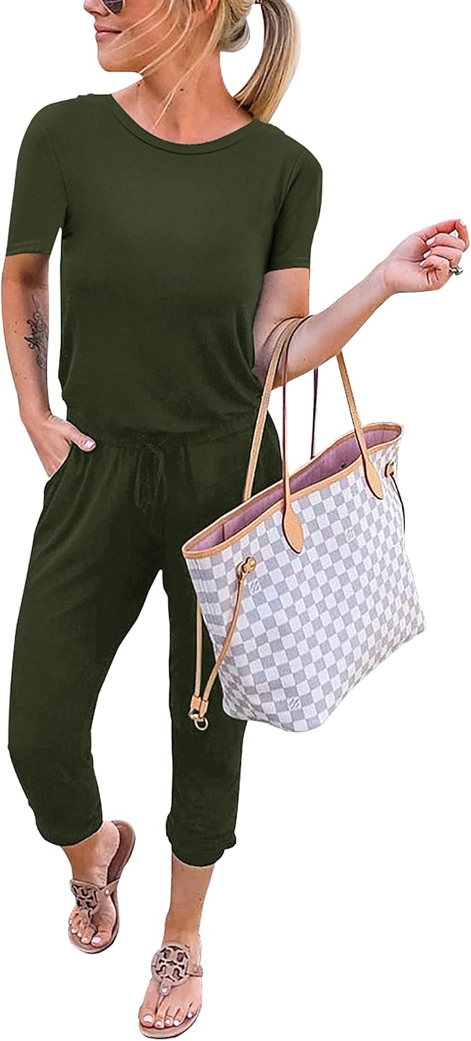 KIRUNDO Jumpsuits for Women Summer Casual Short Sleeve Romper