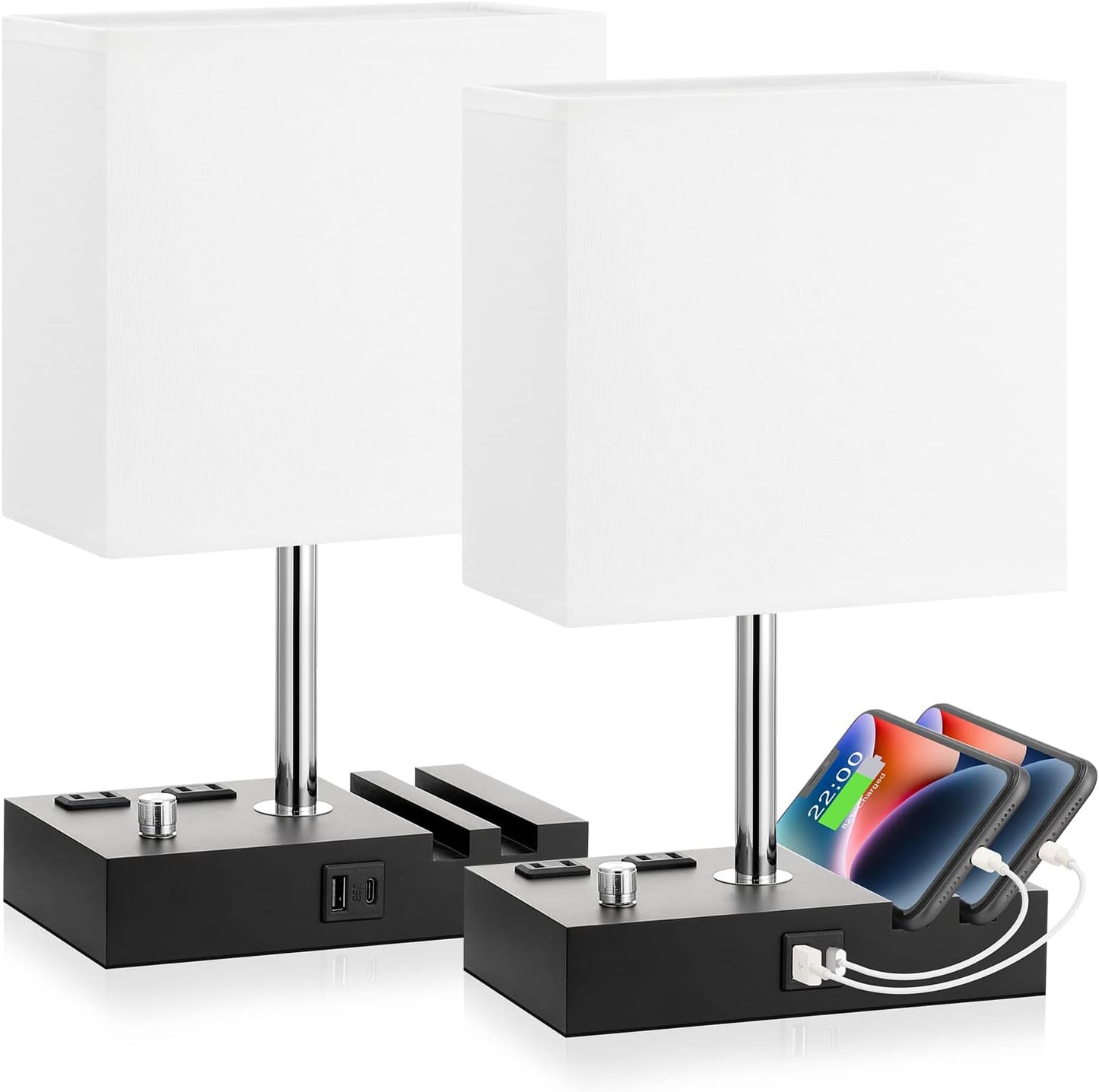 Fully Dimmable Bedside Lamps with USB C Ports for Bedroom