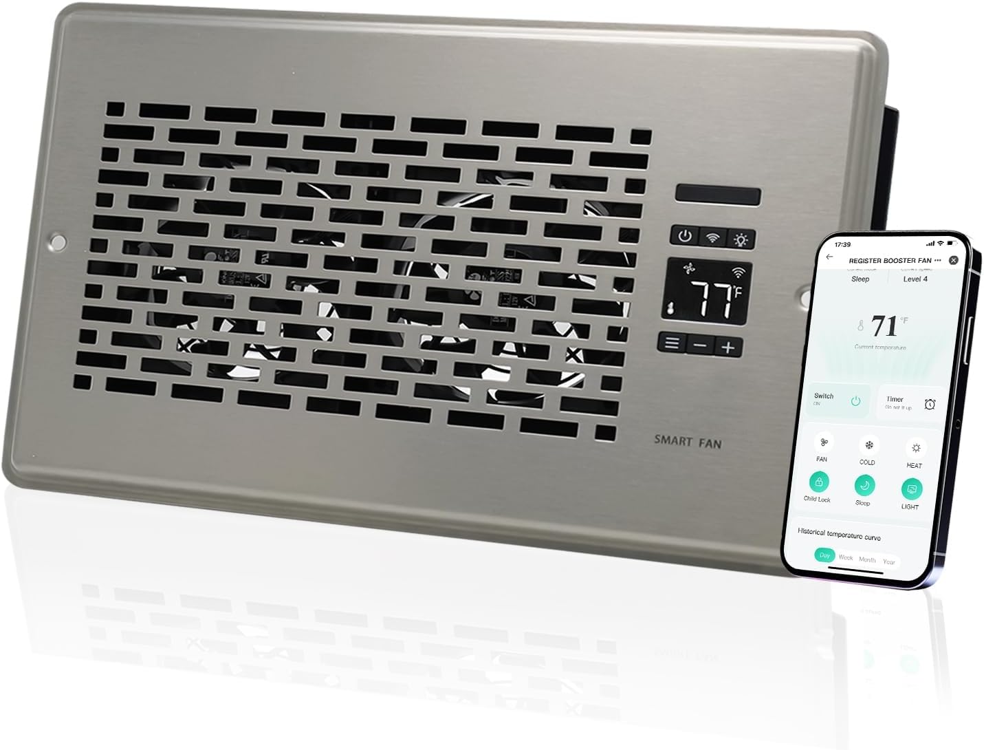 Register Booster Fan for 6 x 10 Register Holes, Quiet Operation