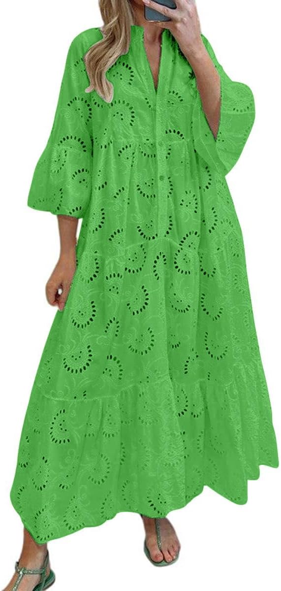 Chouyatou Women's Lace Eyelet Maxi Dress for Summer Style