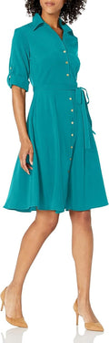 Sharagano Womens Button Front Pleated Shirt Casual Dress (Style JJCY)