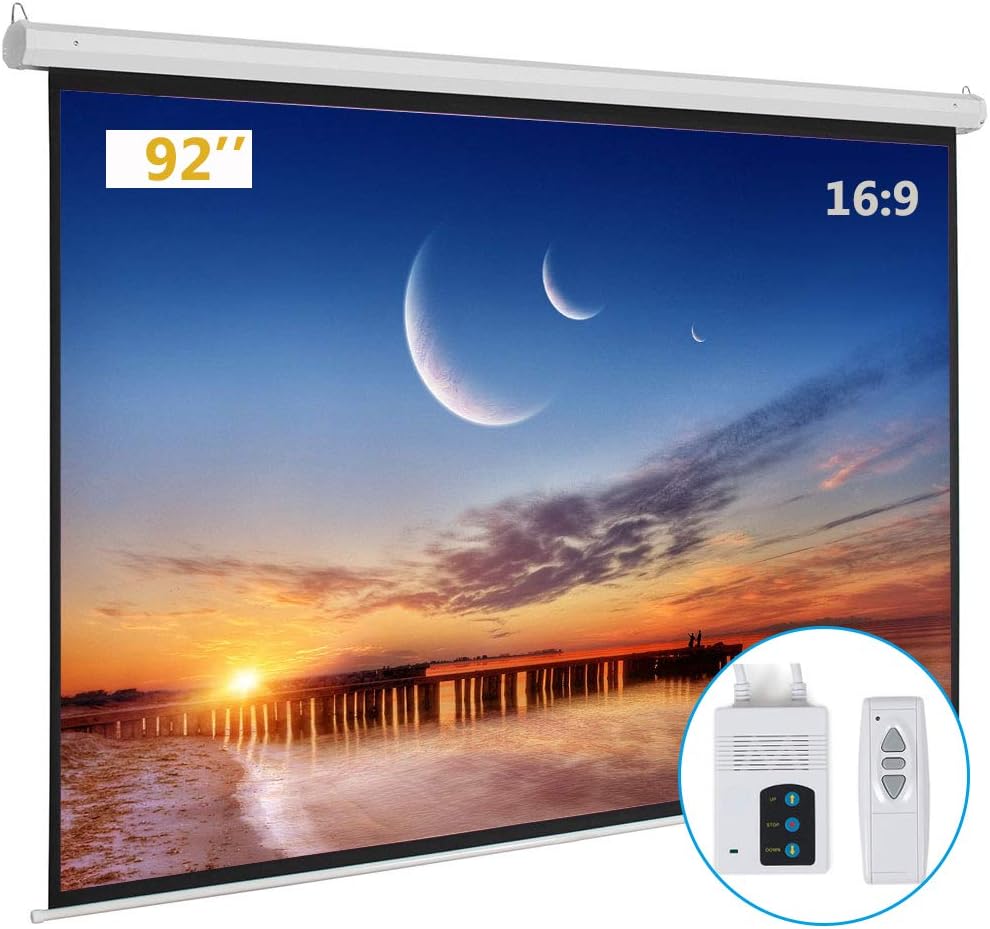Kshioe 92in Motorized HD Projector Screen - Wrinkle-Free Remote Control