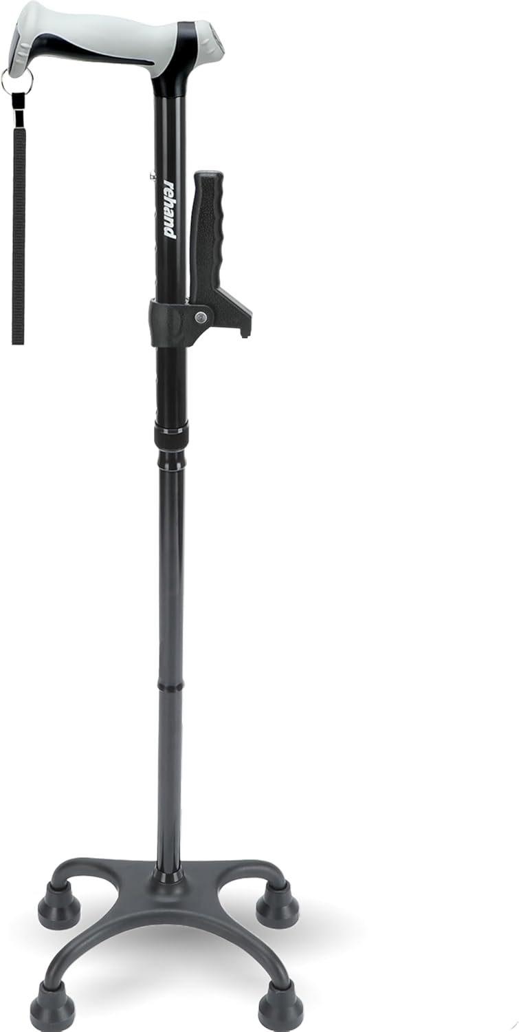 Rehand Quad Cane with Ergonomic Handle for Extra Stability
