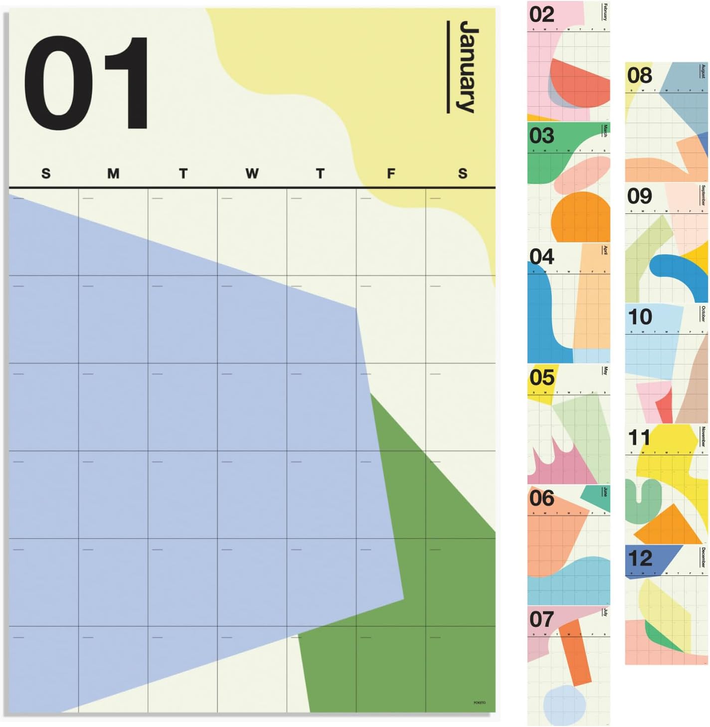 Poketo Undated Monthly Vertical Wall Calendar for 2024 Planning