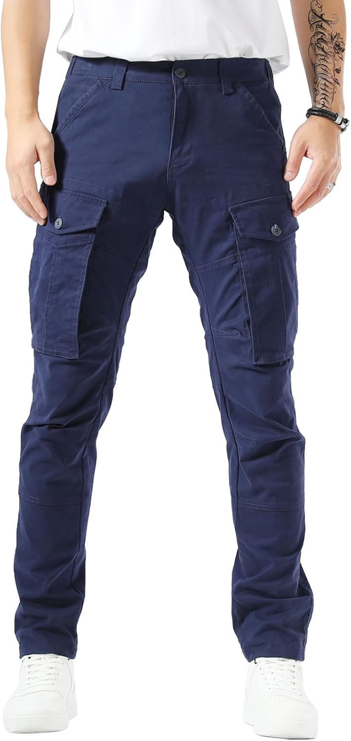 Navy Blue Cargo Pants Slim Fit with Articulated Knees for Men