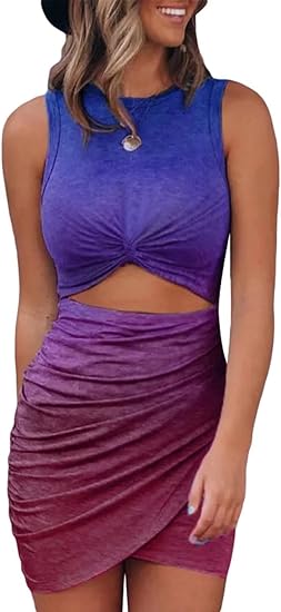 FIYOTE Women's Summer Sleeveless Hollow Out Bodycon Mini Dress