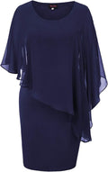 Hanna Nikole Sleeveless Cape Chiffon Overlay Bodycon Dress - Elegant