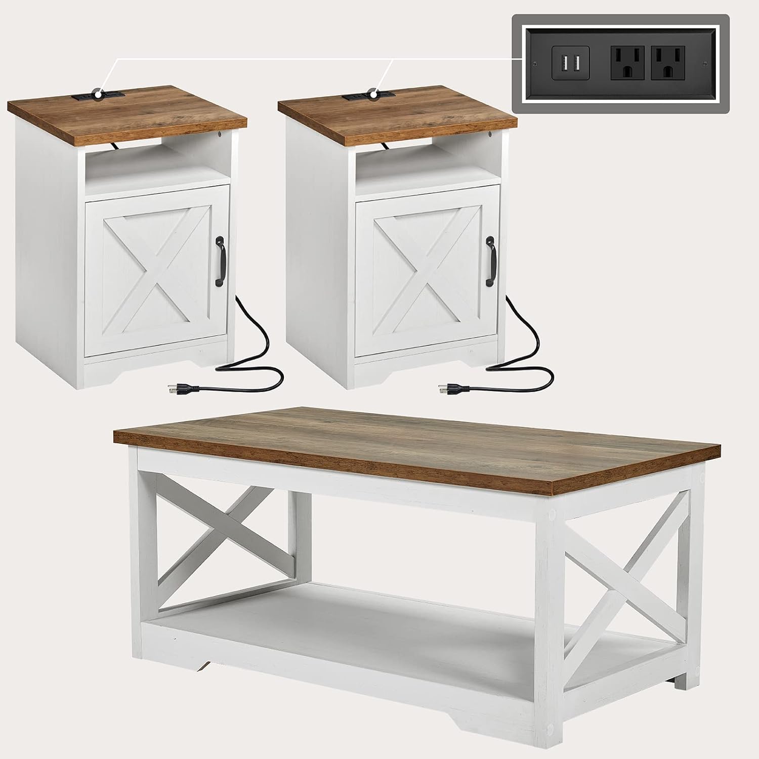 AMERLIFE Farmhouse Table Set with USB Ports