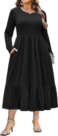 IN'VOLAND Plus Size Long Sleeve Tiered Maxi Dress - Flowy Comfort 5%