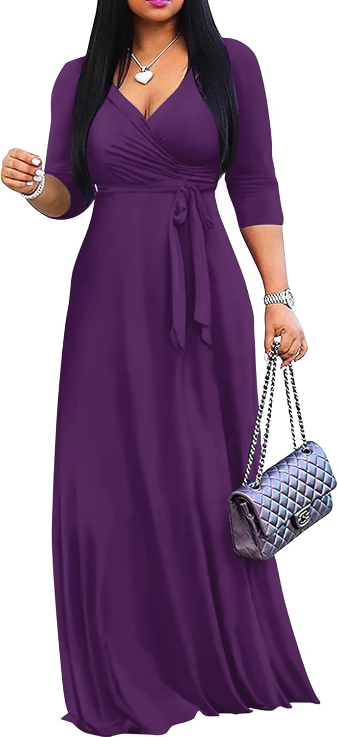 FANDEE Women's Maxi Dress - Bohemian Summer Long V-Neck Style