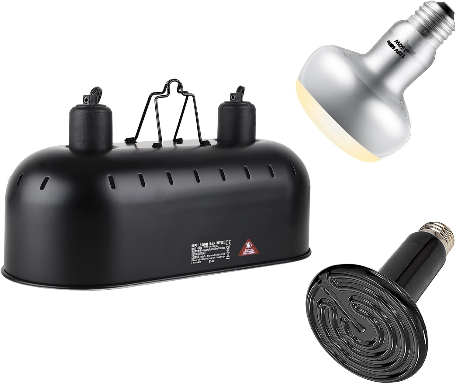 Dual Reptile Light Fixture with 150W Basking Bulb for Reptiles
