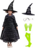 Halloween Girls Witch Dress Black Ruffled Dress Set with Cape