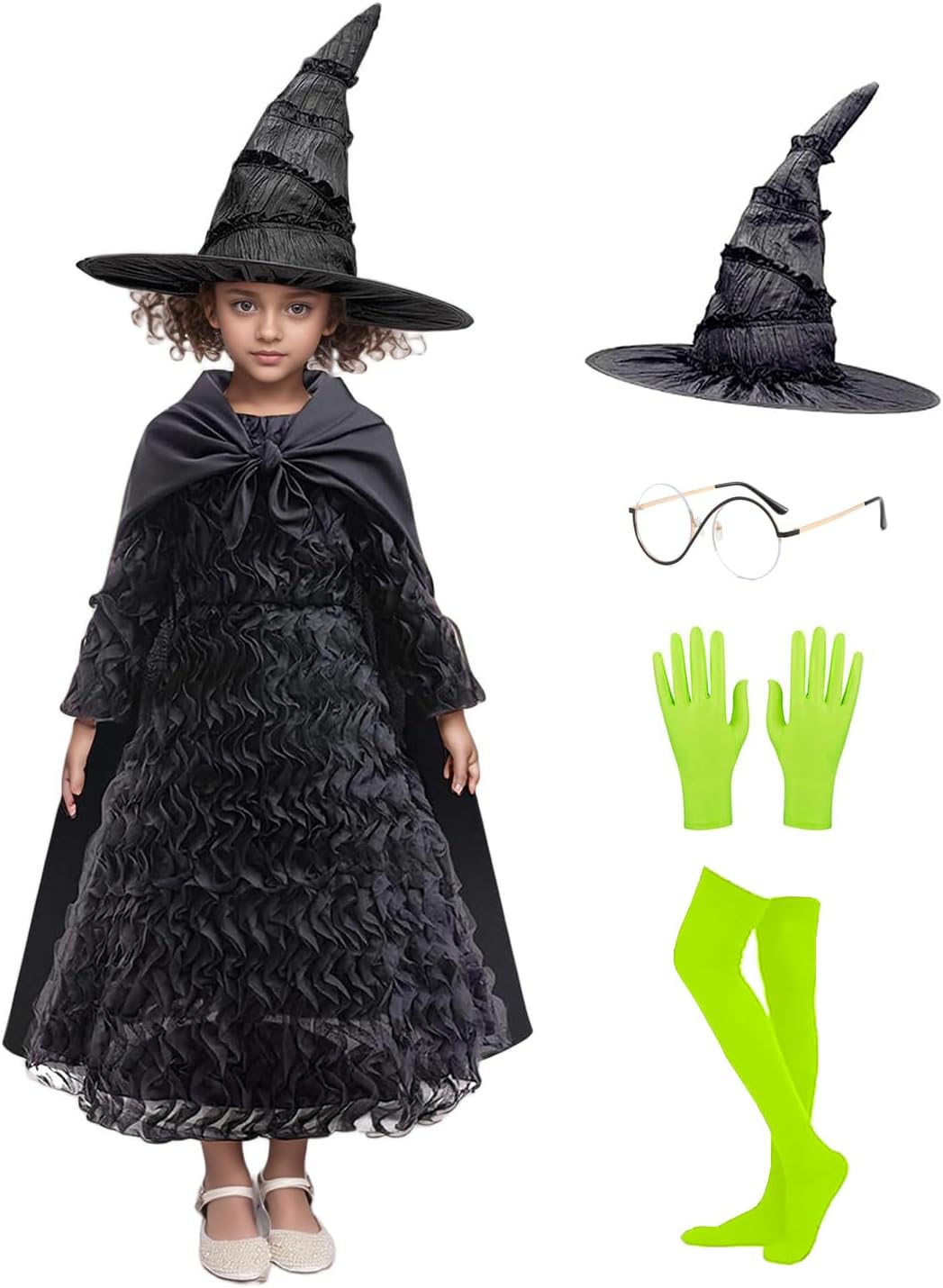 Halloween Girls Witch Dress Set with Cape, Hat, and Accessories