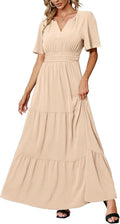 Women's Summer Boho Maxi Dress - Flowy V-Neck Casual Maxi
