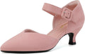Comfortable Kitten Heels Pointed Closed Toe Ankle Strap Pumps RIBONGZ