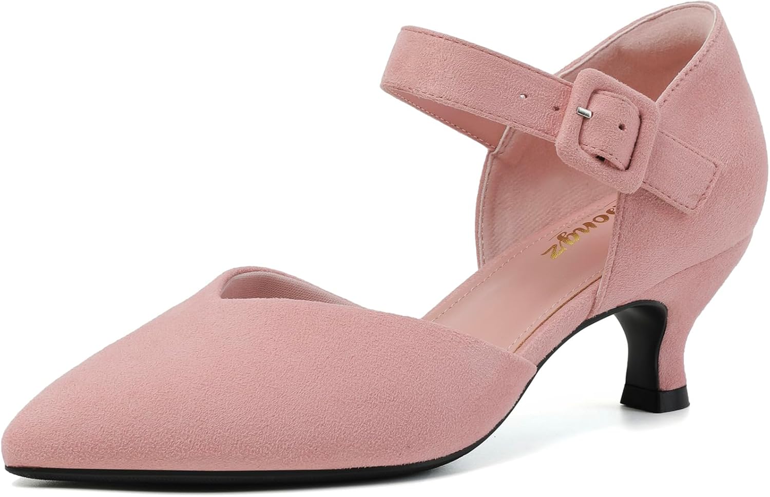 RIBONGZ Comfortable Kitten Heels for Women with Ankle Strap