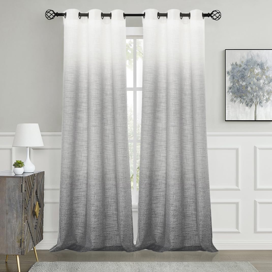 Ombre Linen Gradient Curtains Set - Elegant Drapery for Living Room/Bedroom