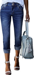 Women's Capri Jeans High Waisted Stretchy Cuffed Cropped